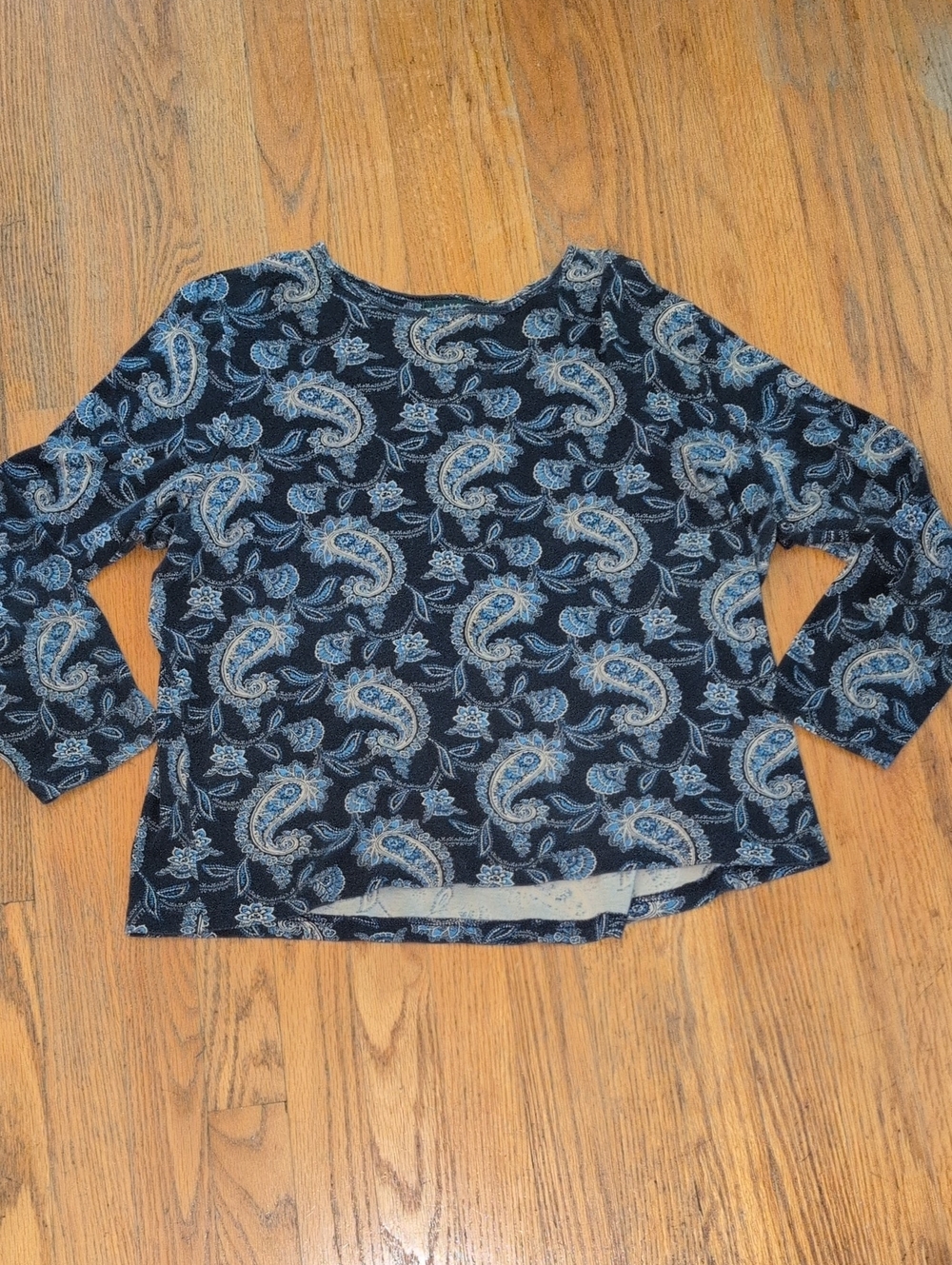 Lauren Ralph Lauren Navy and Light Blue Paisley Long-Sleeve Tee